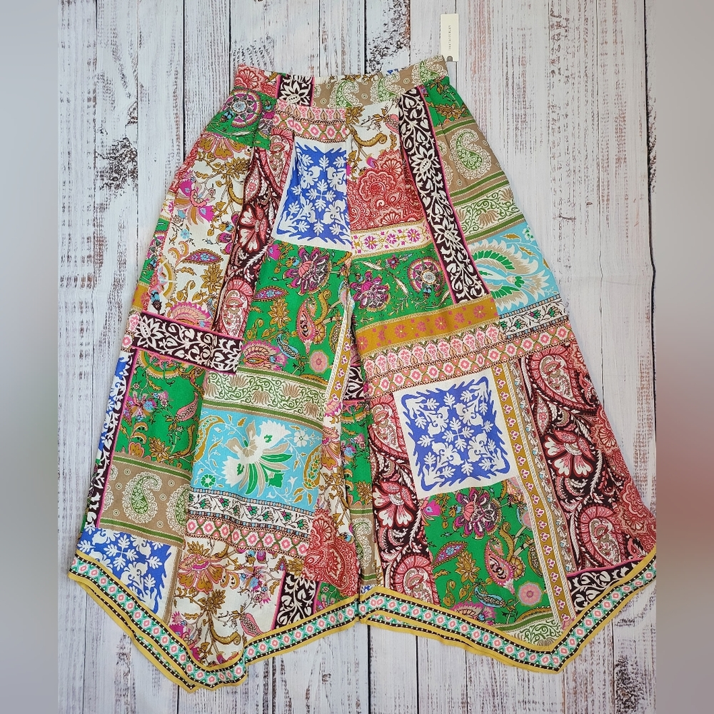 Anthropologie Wide Leg Handkerchief Patchwork High Rise Cropped Pants NWT